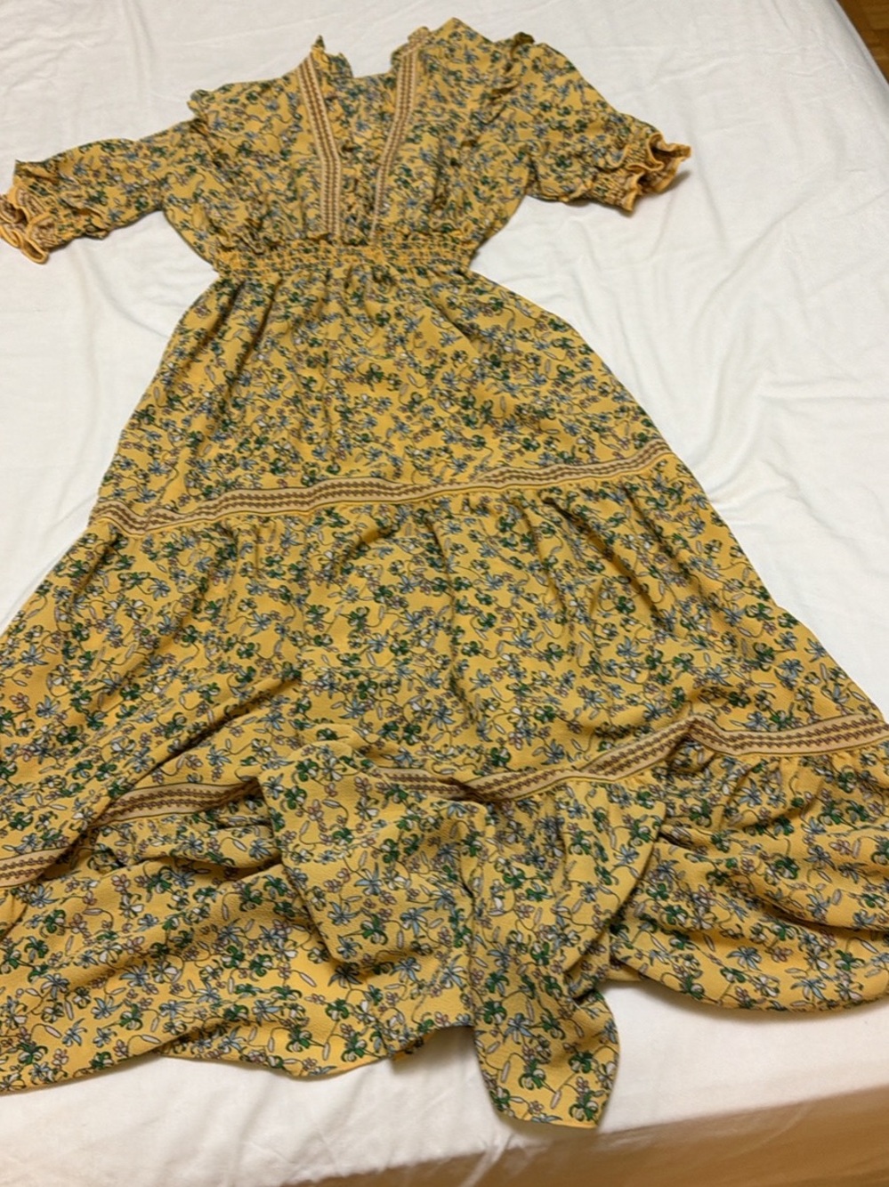 Max Studio Yellow Floral Maxi Dress with Blue-Green Print